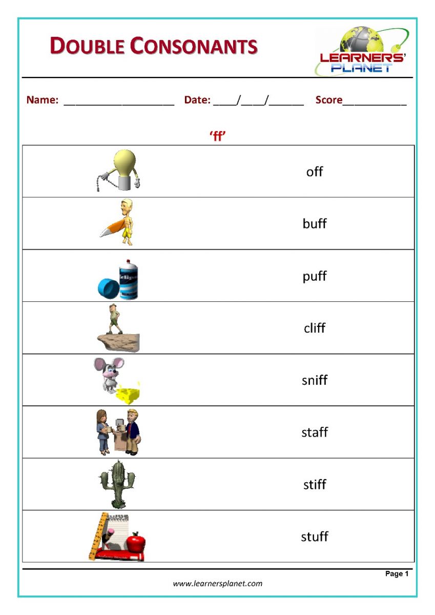 Double consonants printable worksheets